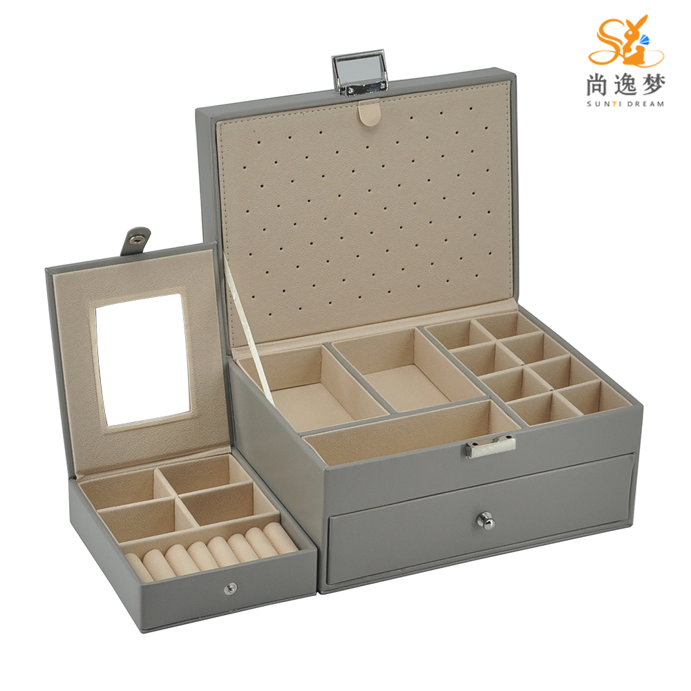 Amazon Hot Sale Multi Function Big Capacity Jewelry Case with Drawer and Mirror